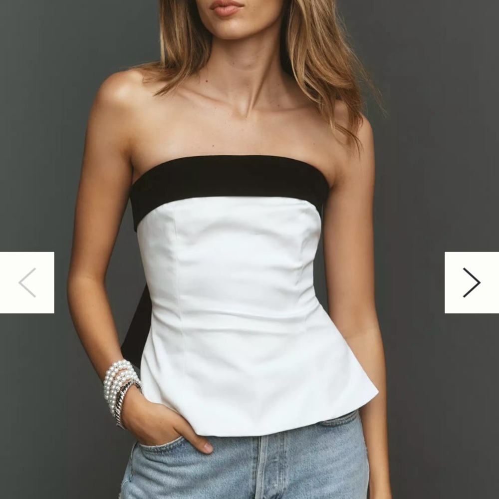 Maude Club (Anthropologie) Strapless Top with Black Velvet Bow Back